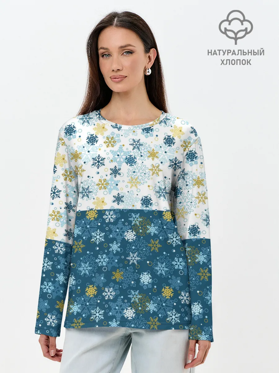 Лонгслив женский. Хлопок / Падают Снежинки