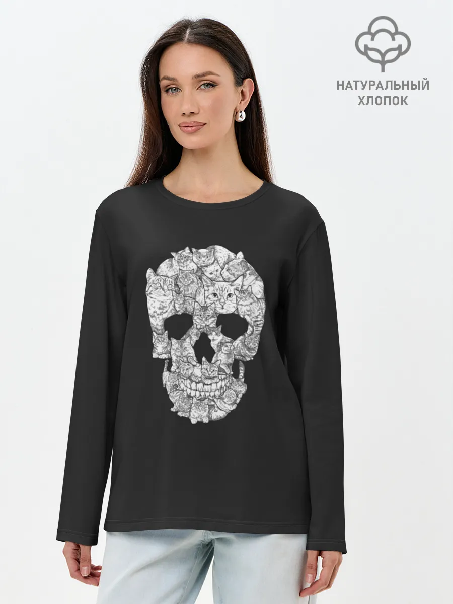 Лонгслив женский. Хлопок / Череп из котов