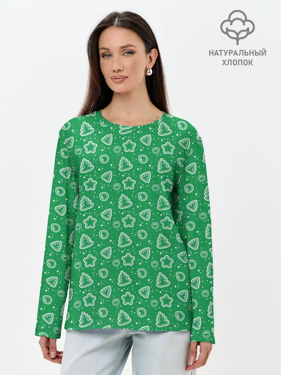 Лонгслив женский. Хлопок / Ёлочки