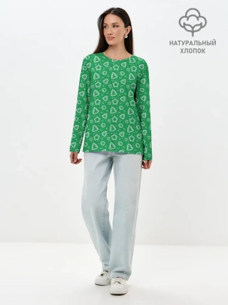 Лонгслив женский. Хлопок / Ёлочки
