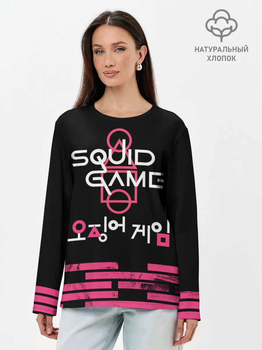 Лонгслив женский. Хлопок / SQUID GAME [ALL LOGO]