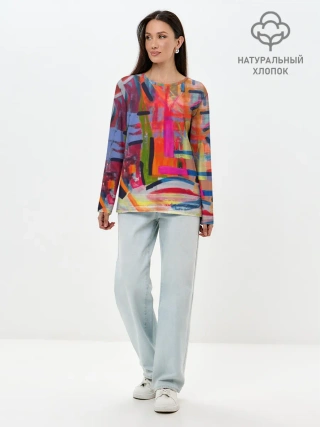Лонгслив женский. Хлопок / Абстракция из полос