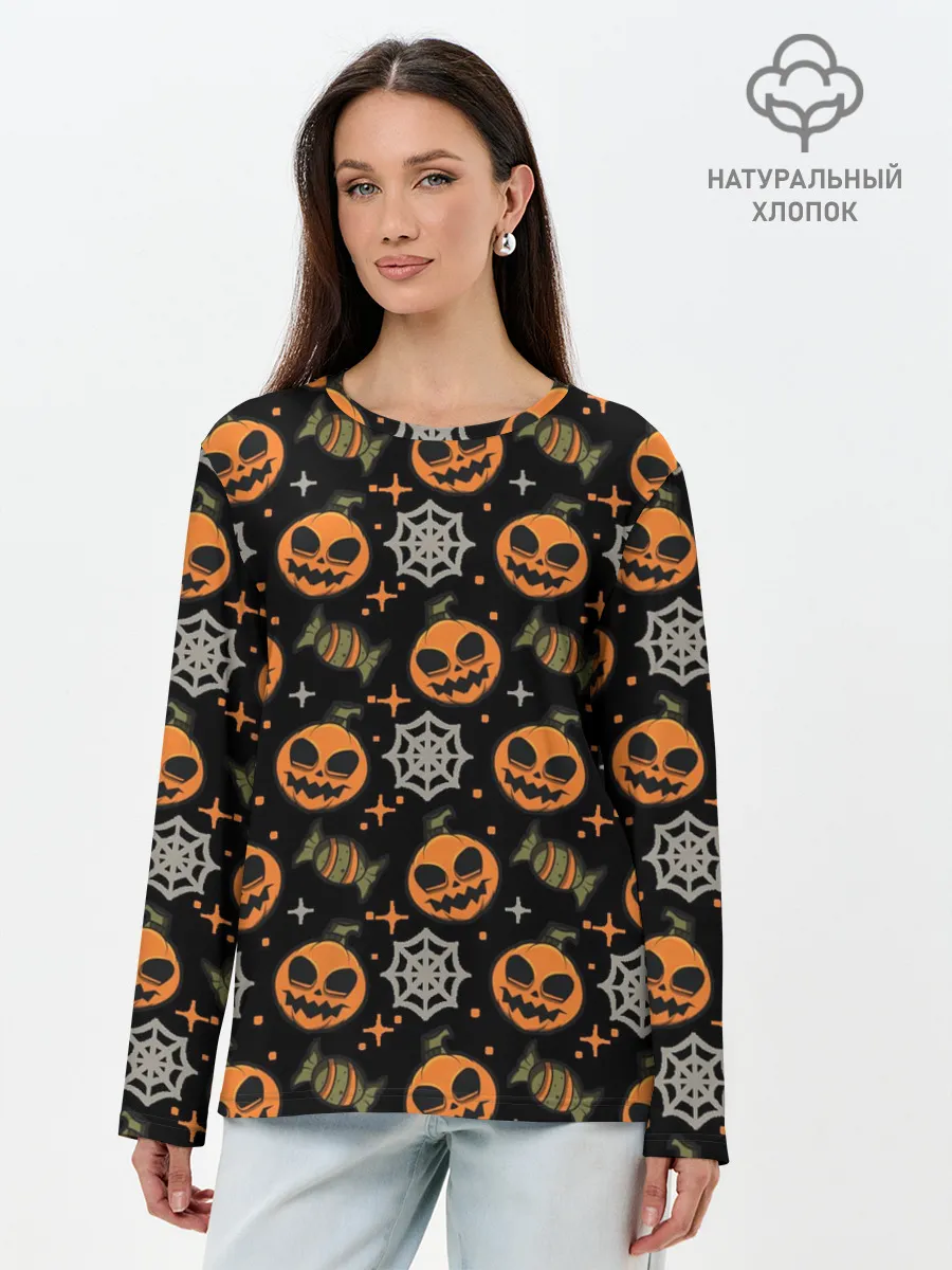 Лонгслив женский. Хлопок / Patern Halloween 26