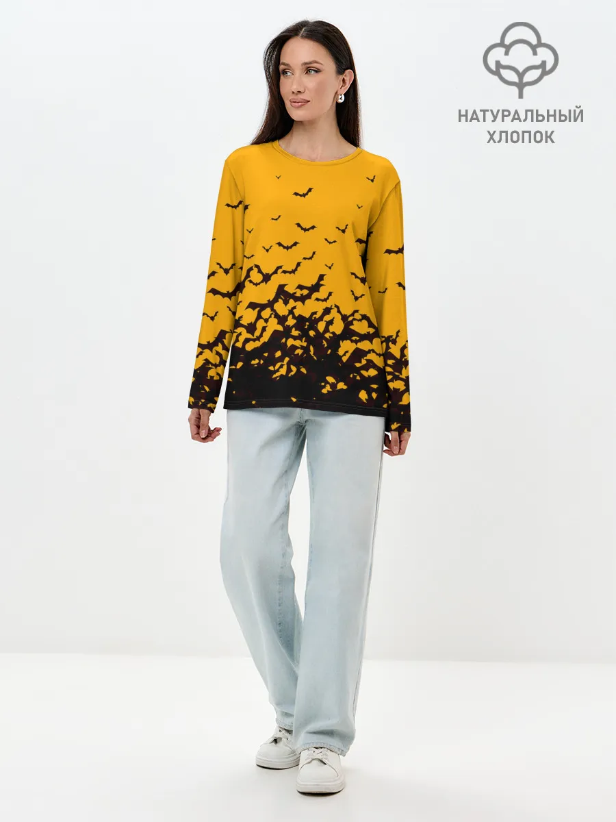 Лонгслив женский. Хлопок / ХЕЛЛОУИНСКИЕ ЛЕТУЧИЕ МЫШИ