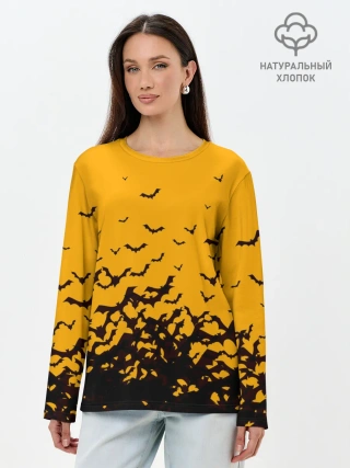 Лонгслив женский. Хлопок / ХЕЛЛОУИНСКИЕ ЛЕТУЧИЕ МЫШИ