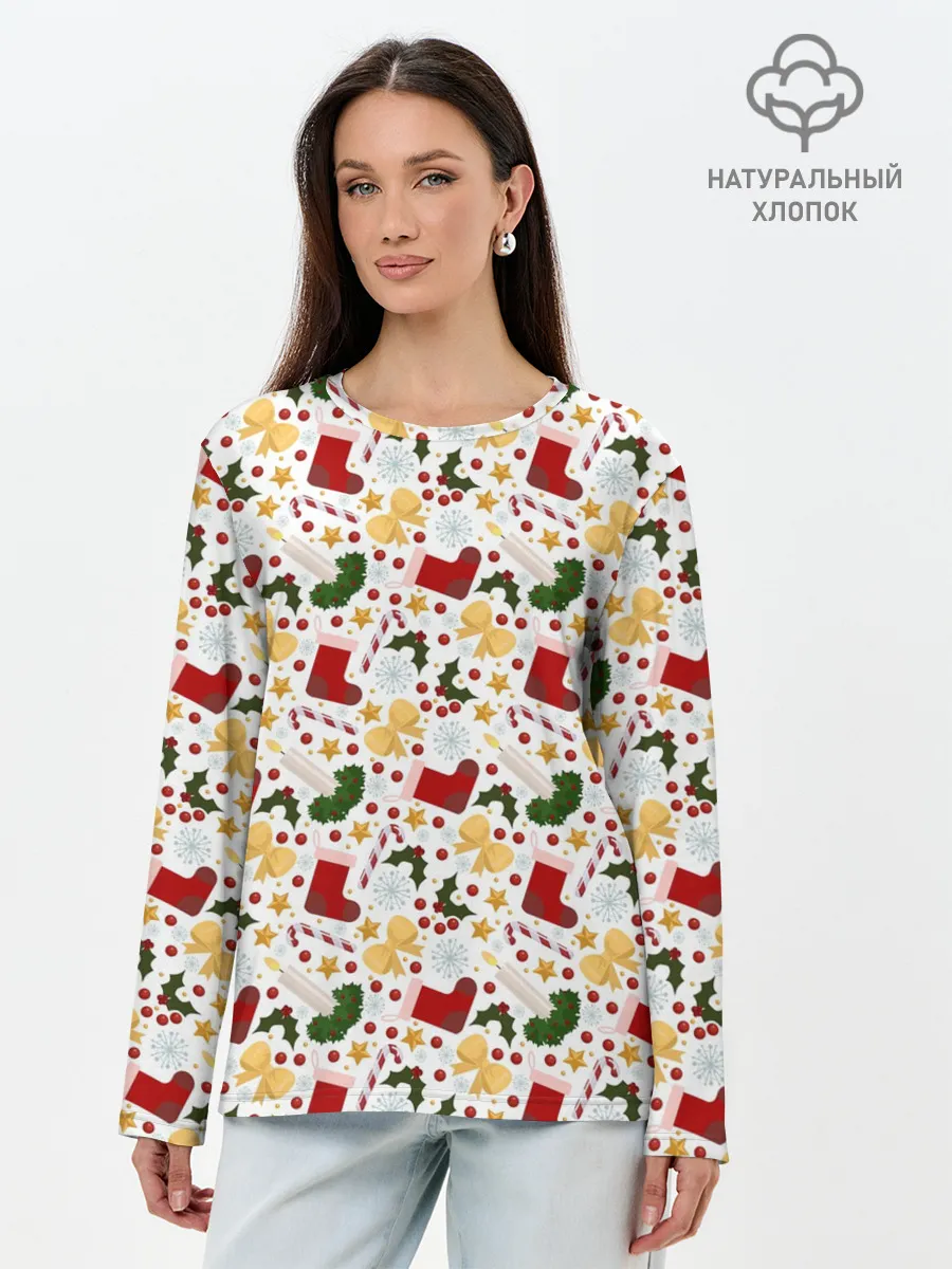 Лонгслив женский. Хлопок / Рождественские Чулки