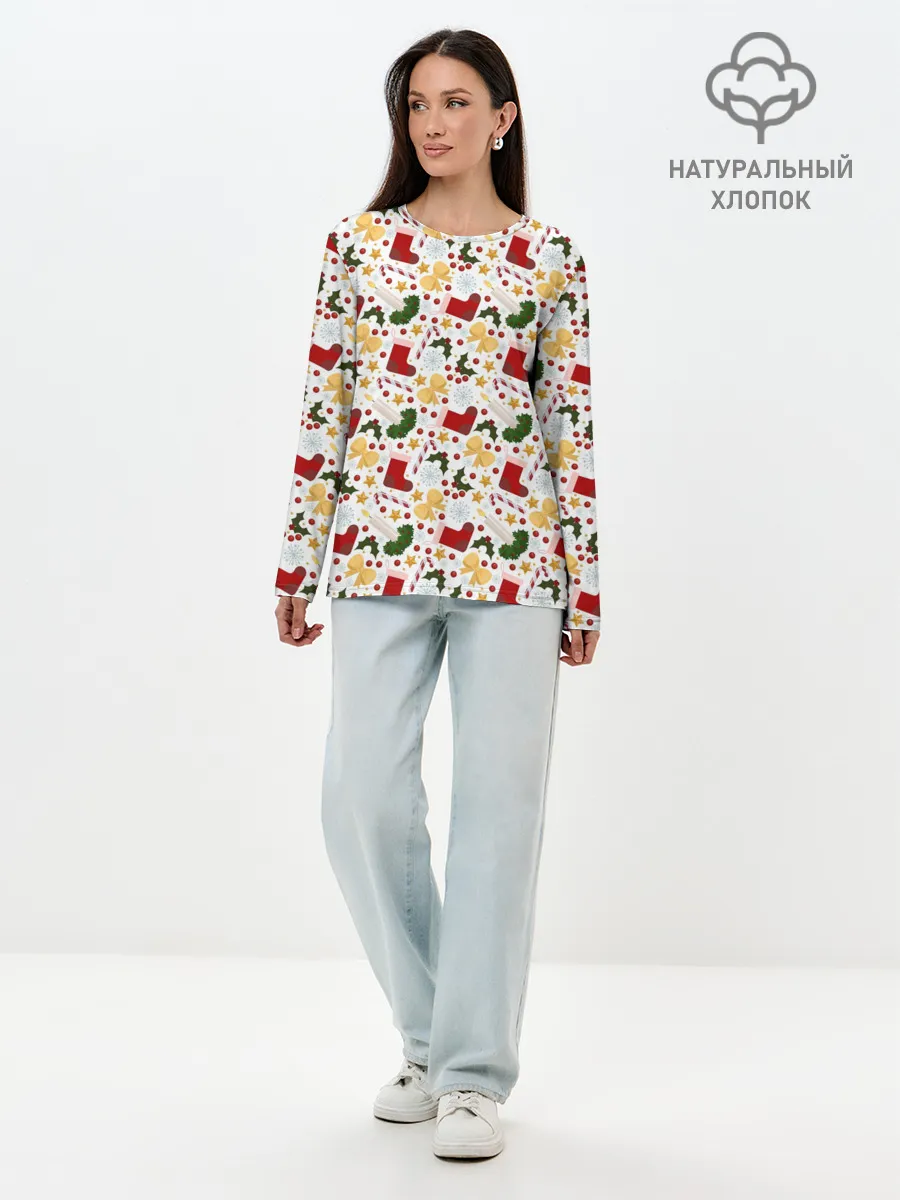 Лонгслив женский. Хлопок / Рождественские Чулки