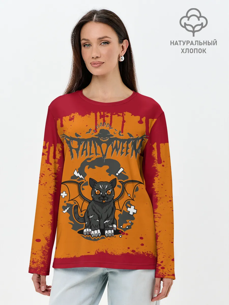 Лонгслив женский. Хлопок / ЛЕТУЧАЯ КОТОМЫШЬ | ХЭЛЛОУИН