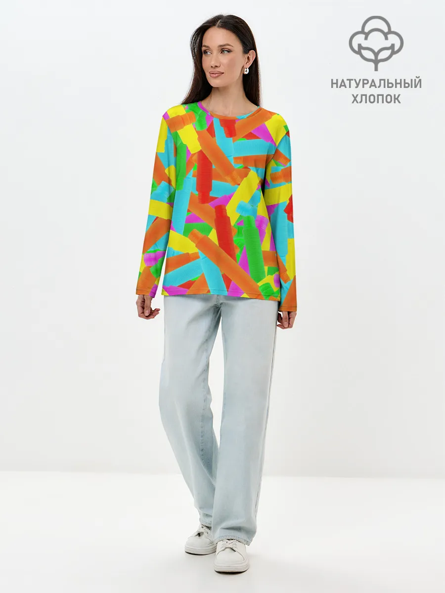 Лонгслив женский. Хлопок / Фон Цветные трубки Pop Tubes, Поп тубус