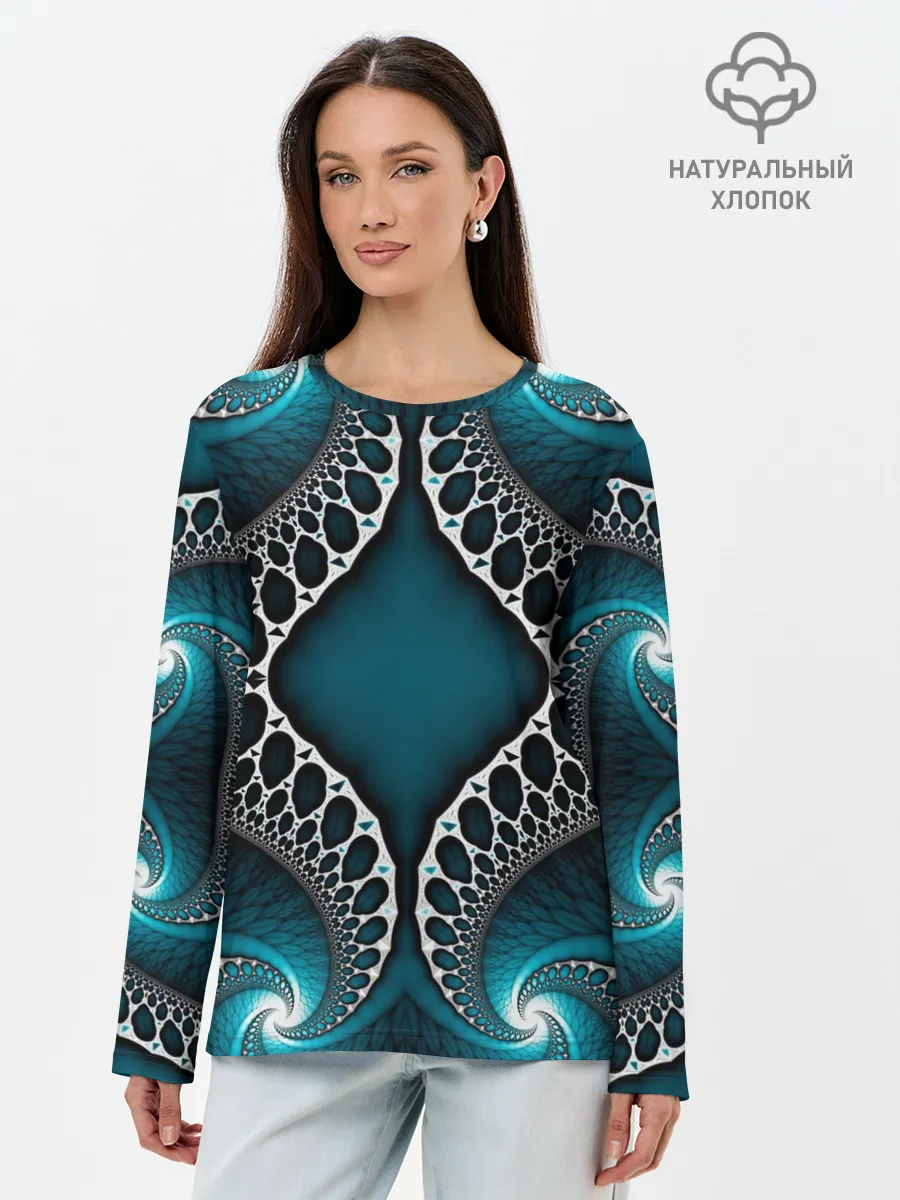 Лонгслив женский. Хлопок / Узор, От Которого Не Отведешь Взгляд