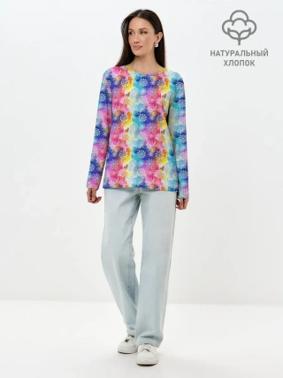 Лонгслив женский. Хлопок / Радужные Снежные Узоры