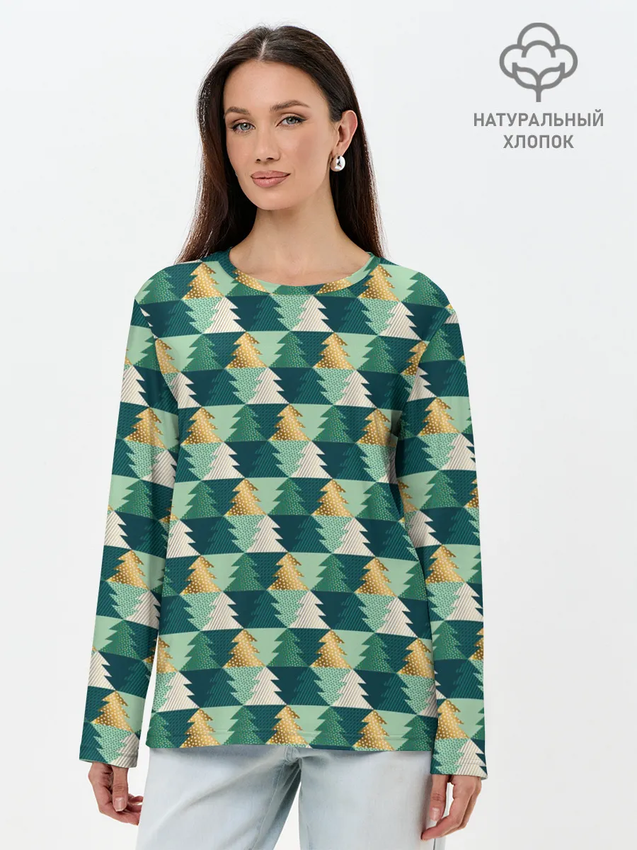 Лонгслив женский. Хлопок / Ёлочный Дизайн