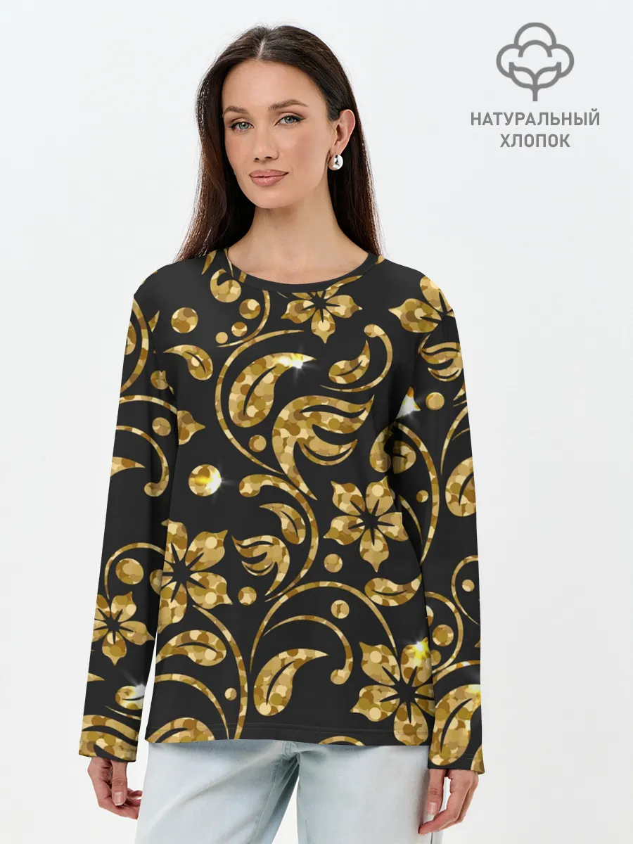 Лонгслив женский. Хлопок / Золотой Орнамент
