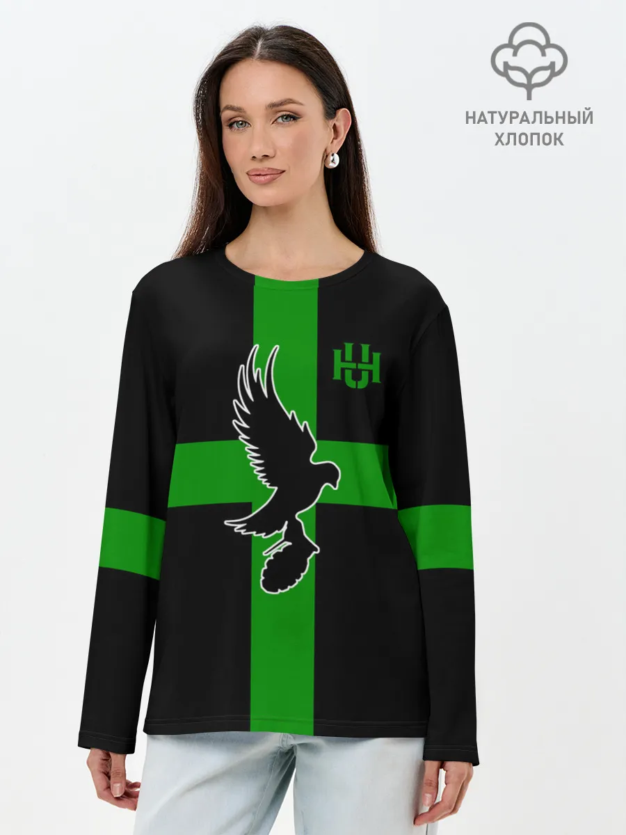 Лонгслив женский. Хлопок / Hollywood Undead заеленный крест