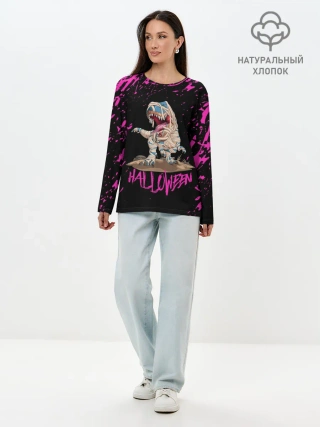 Лонгслив женский. Хлопок / ДИНО МУМИЯ НА ХЭЛЛОУИН