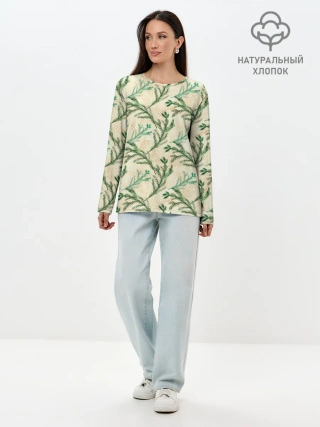 Лонгслив женский. Хлопок / Ель новогодняя