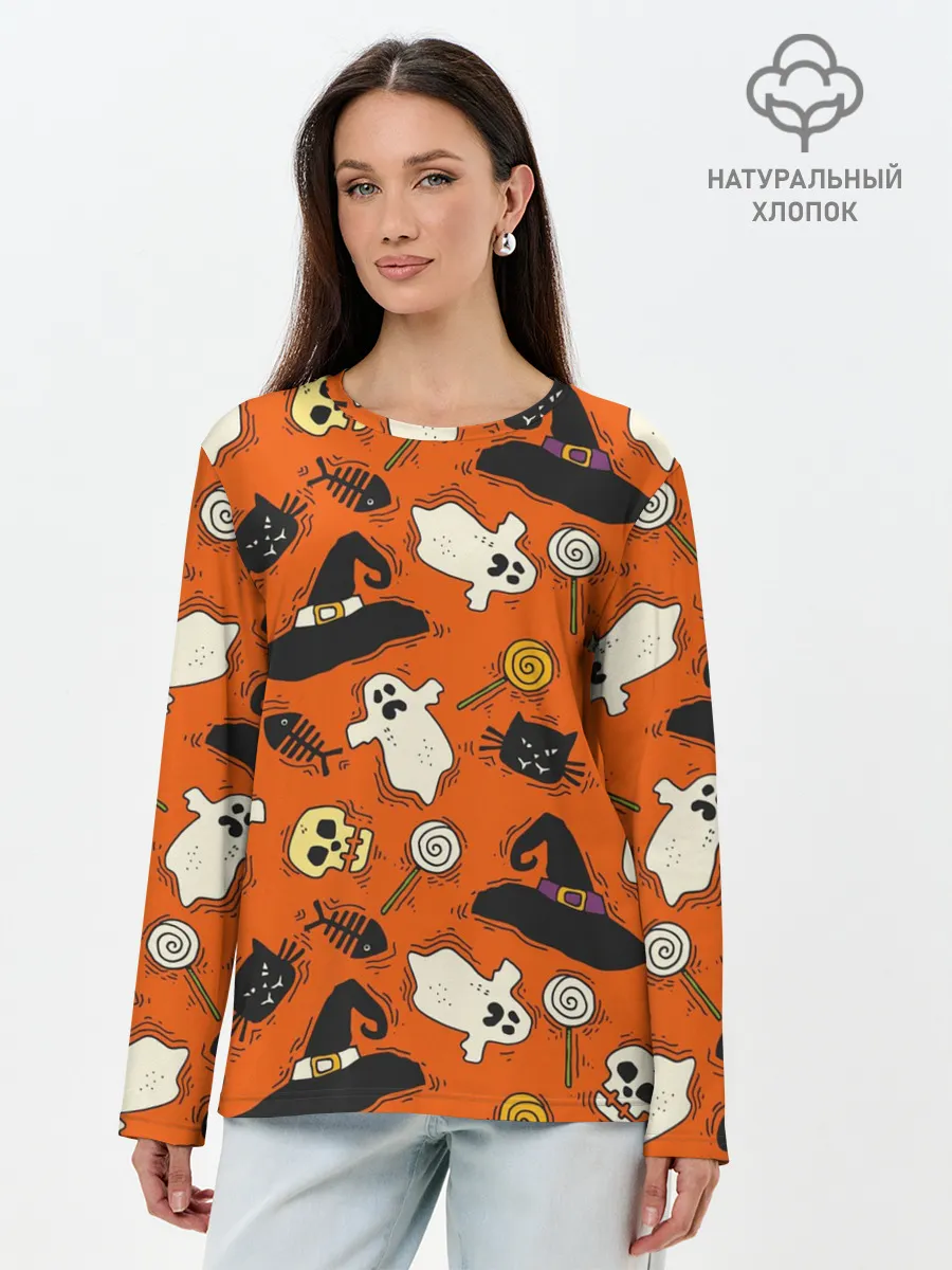 Лонгслив женский. Хлопок / Хэллоуинские шалости