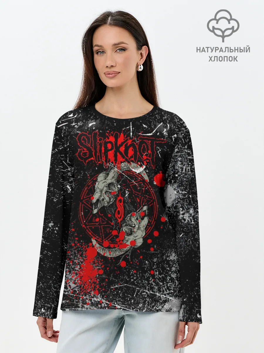 Лонгслив женский. Хлопок / Рок Группа Слипкнот | Slipknot Гранж
