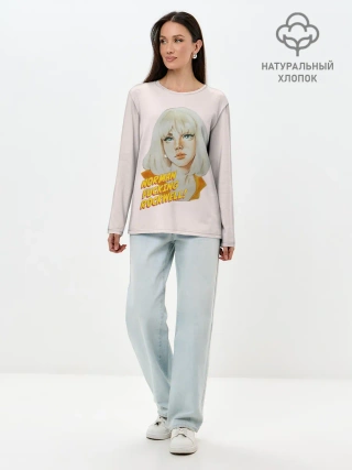 Лонгслив женский. Хлопок / Лана акваркелью