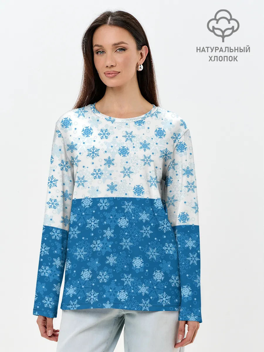 Лонгслив женский. Хлопок / Светло-Тёмные Снежинки