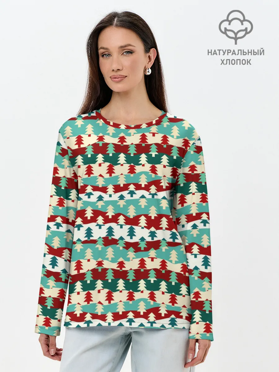 Лонгслив женский. Хлопок / Ёлочки