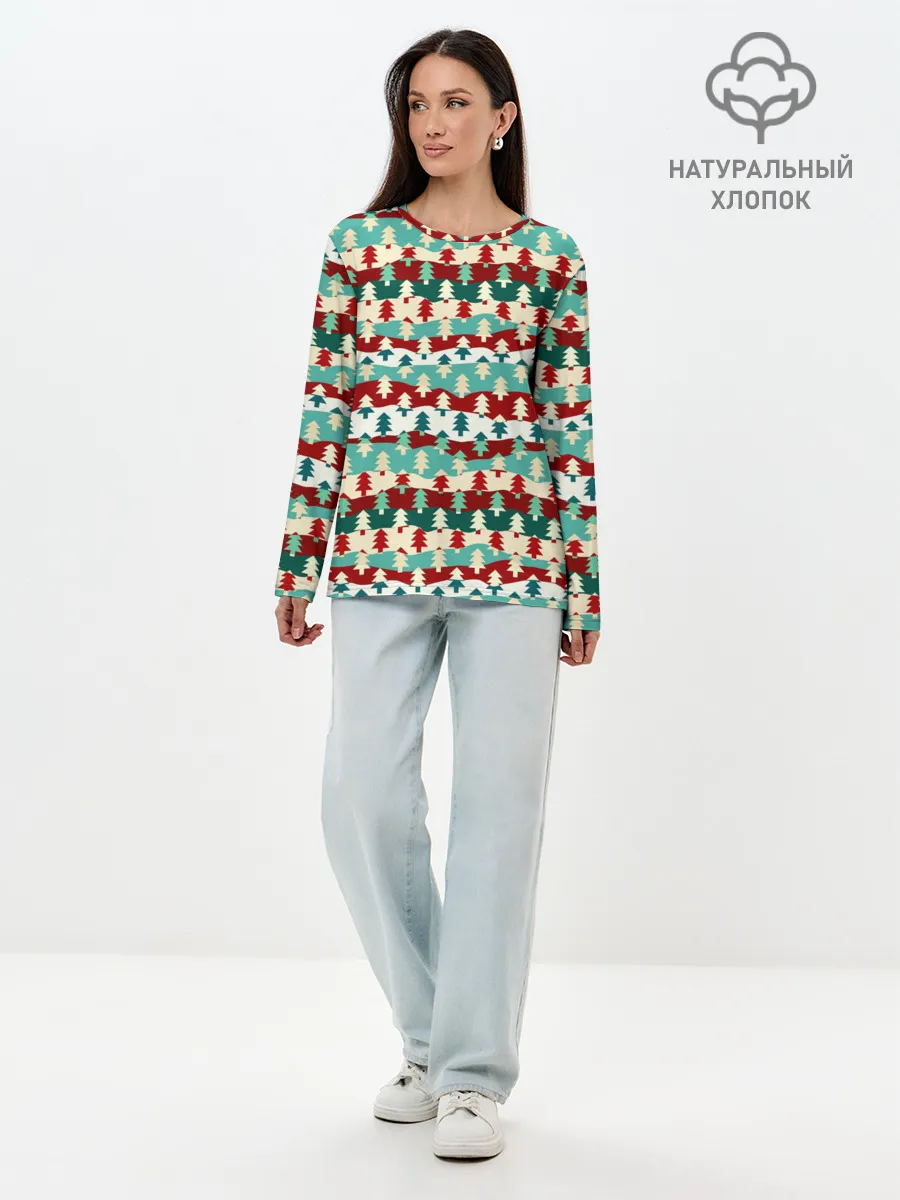 Лонгслив женский. Хлопок / Ёлочки