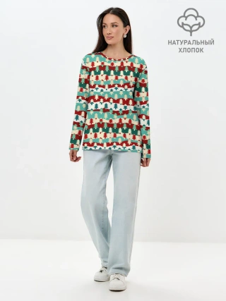 Лонгслив женский. Хлопок / Ёлочки