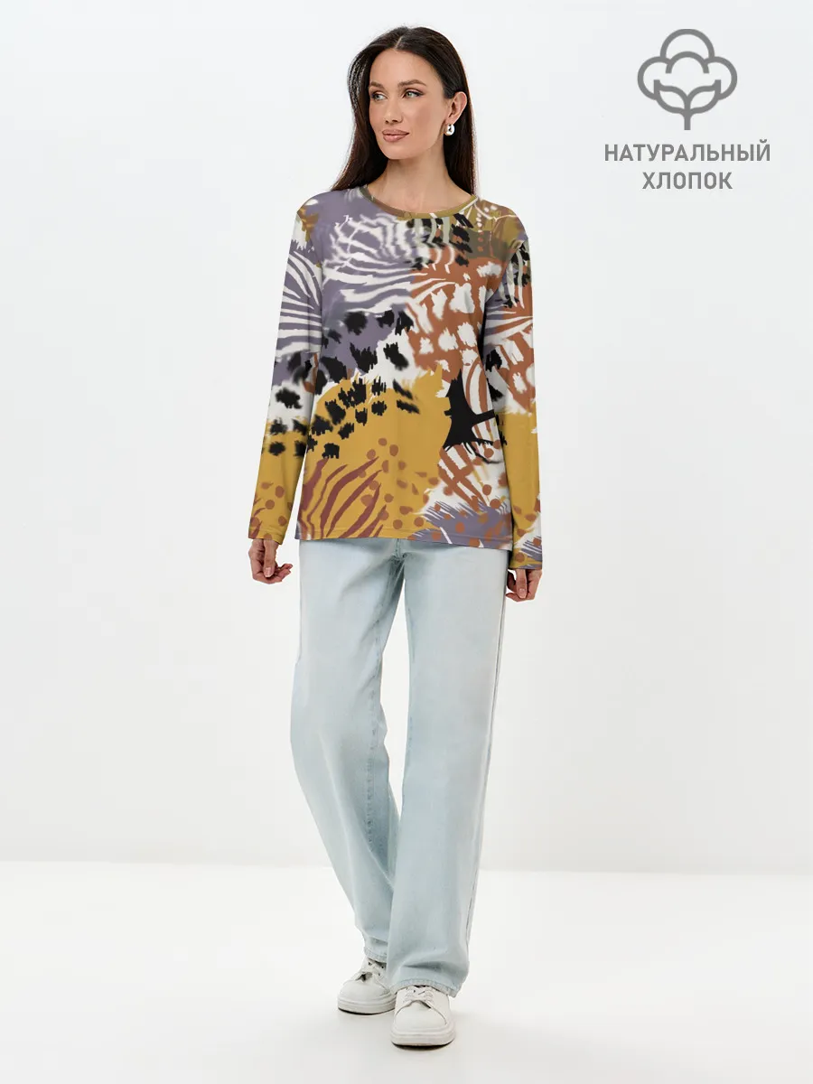 Лонгслив женский. Хлопок / Зебра Пятнистая