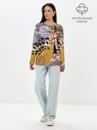 Лонгслив женский. Хлопок / Зебра Пятнистая