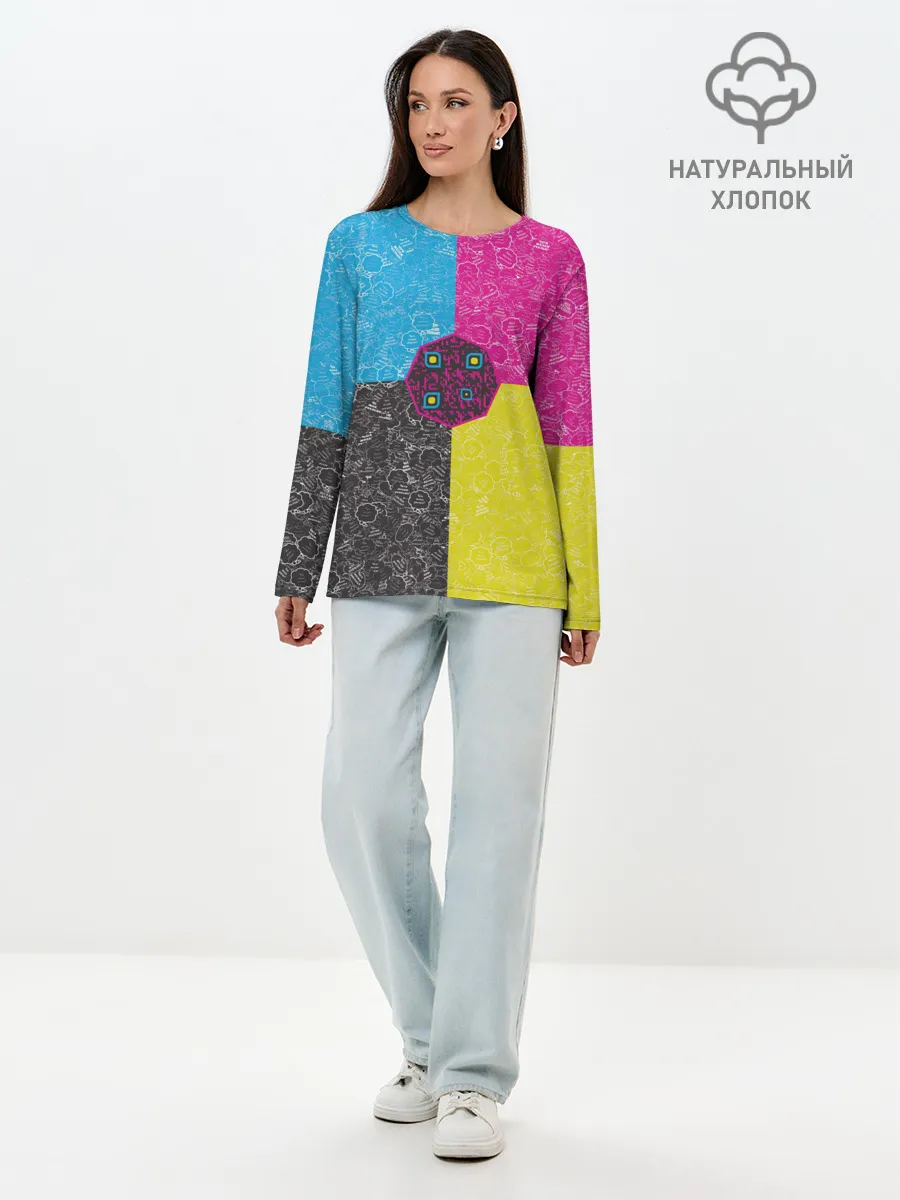 Лонгслив женский. Хлопок / Октагон на фоне АПВ 4.1.14