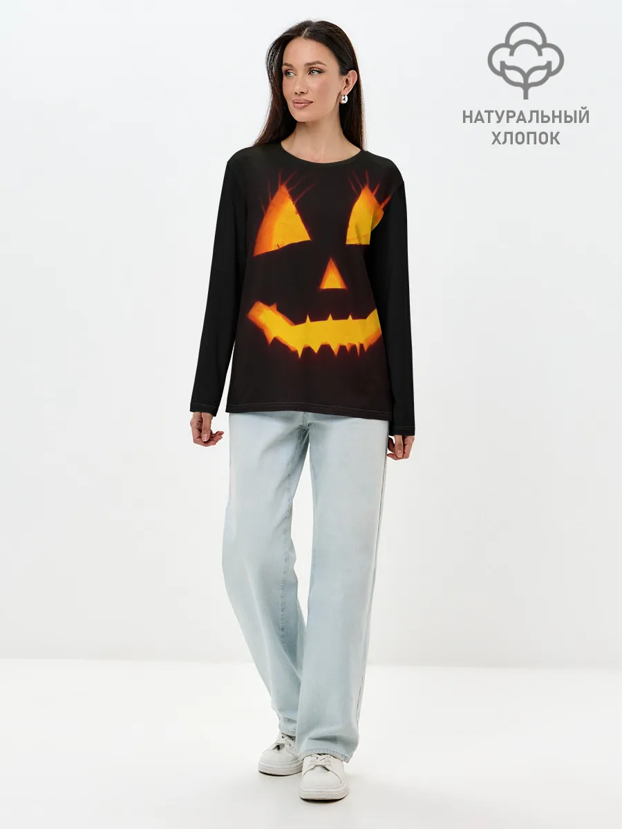 Лонгслив женский. Хлопок / helloween | pumpkin jack