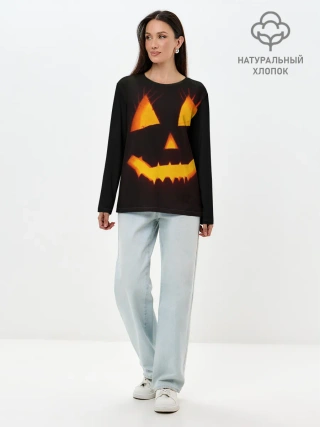 Лонгслив женский. Хлопок / helloween | pumpkin jack