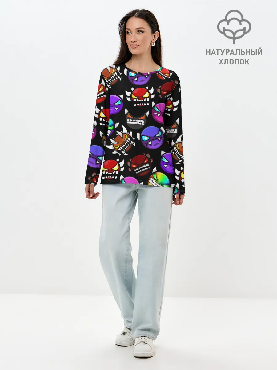 Лонгслив женский. Хлопок / Geometry Dash Demons