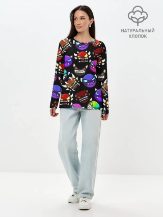 Лонгслив женский. Хлопок / Geometry Dash Demons