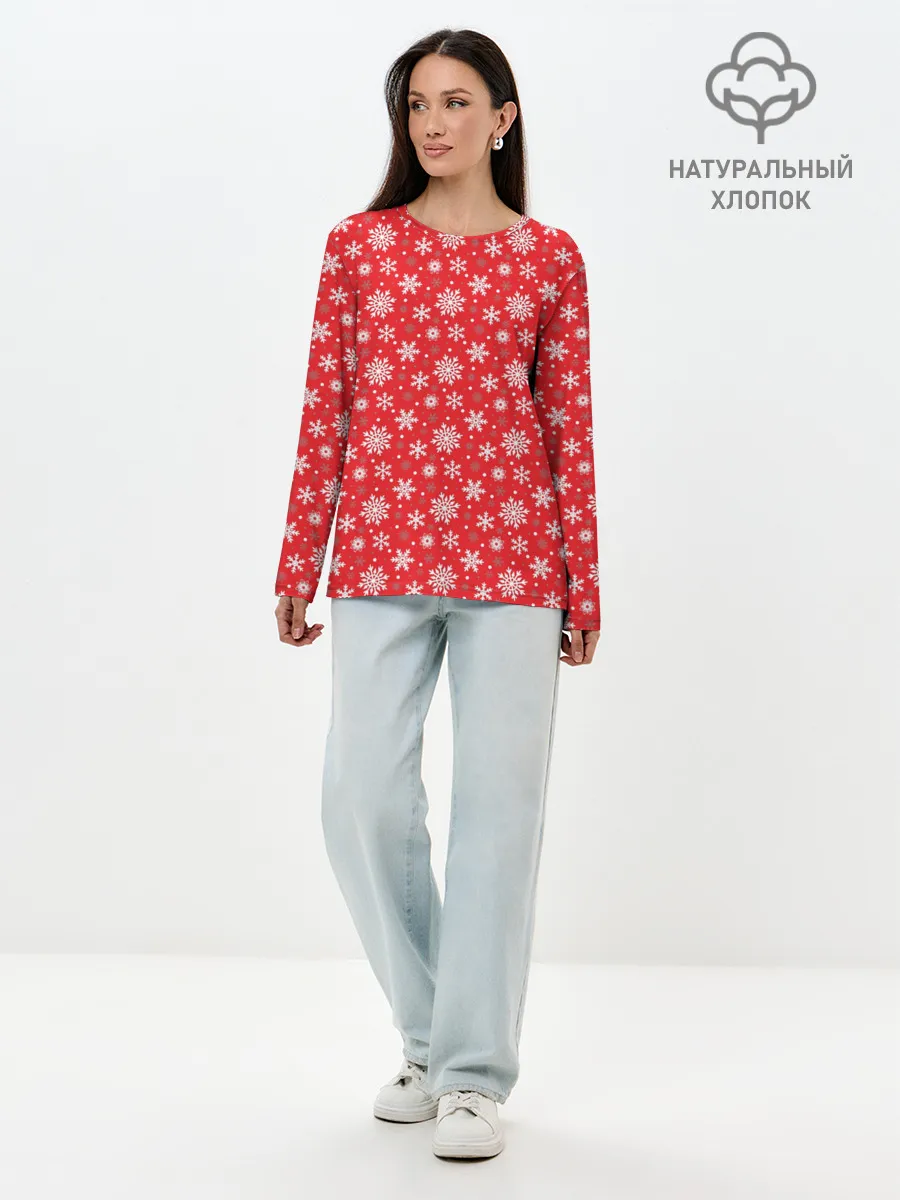 Лонгслив женский. Хлопок / Снежинки