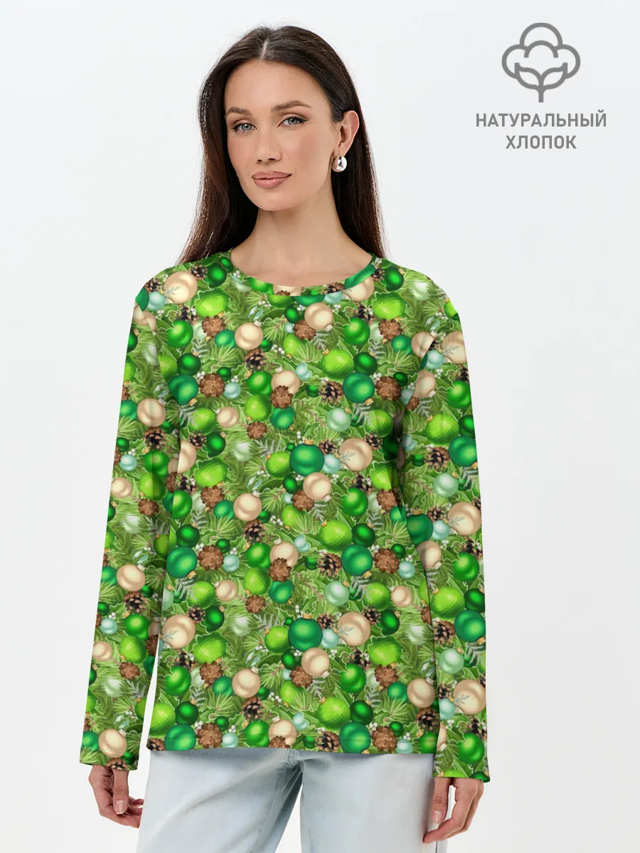 Лонгслив женский. Хлопок / Новогодние Игрушки