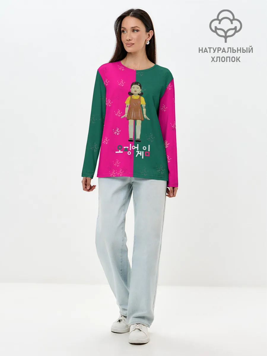 Лонгслив женский. Хлопок / Игра в кальмара. Кукла. Противостояние