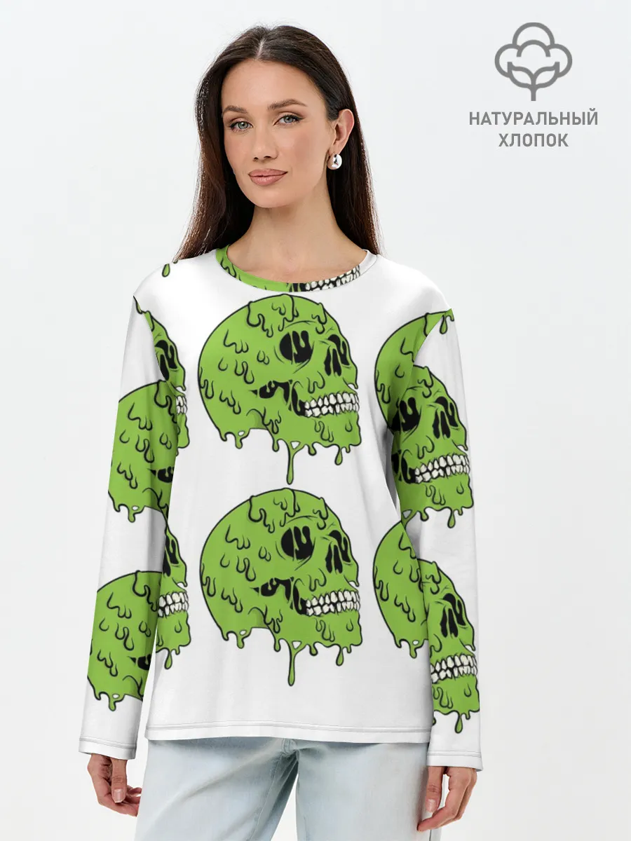 Лонгслив женский. Хлопок / Кислотный Череп!)