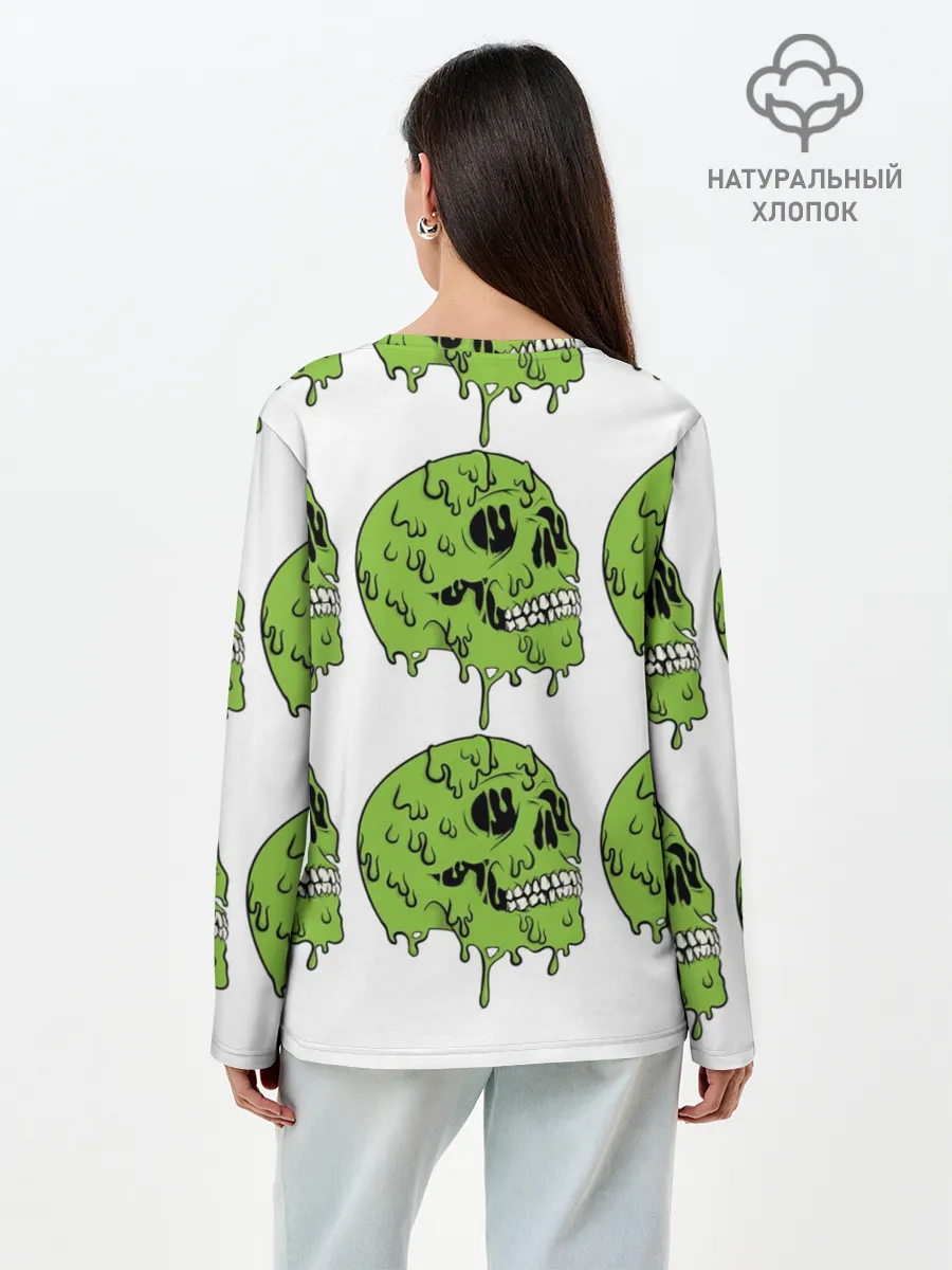 Лонгслив женский. Хлопок / Кислотный Череп!)