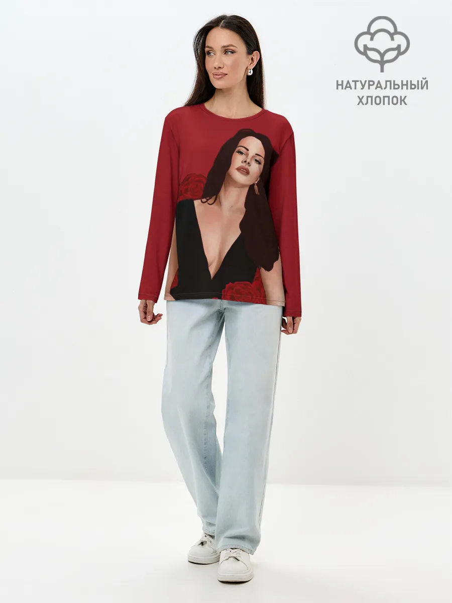 Лонгслив женский. Хлопок / Лана в розах