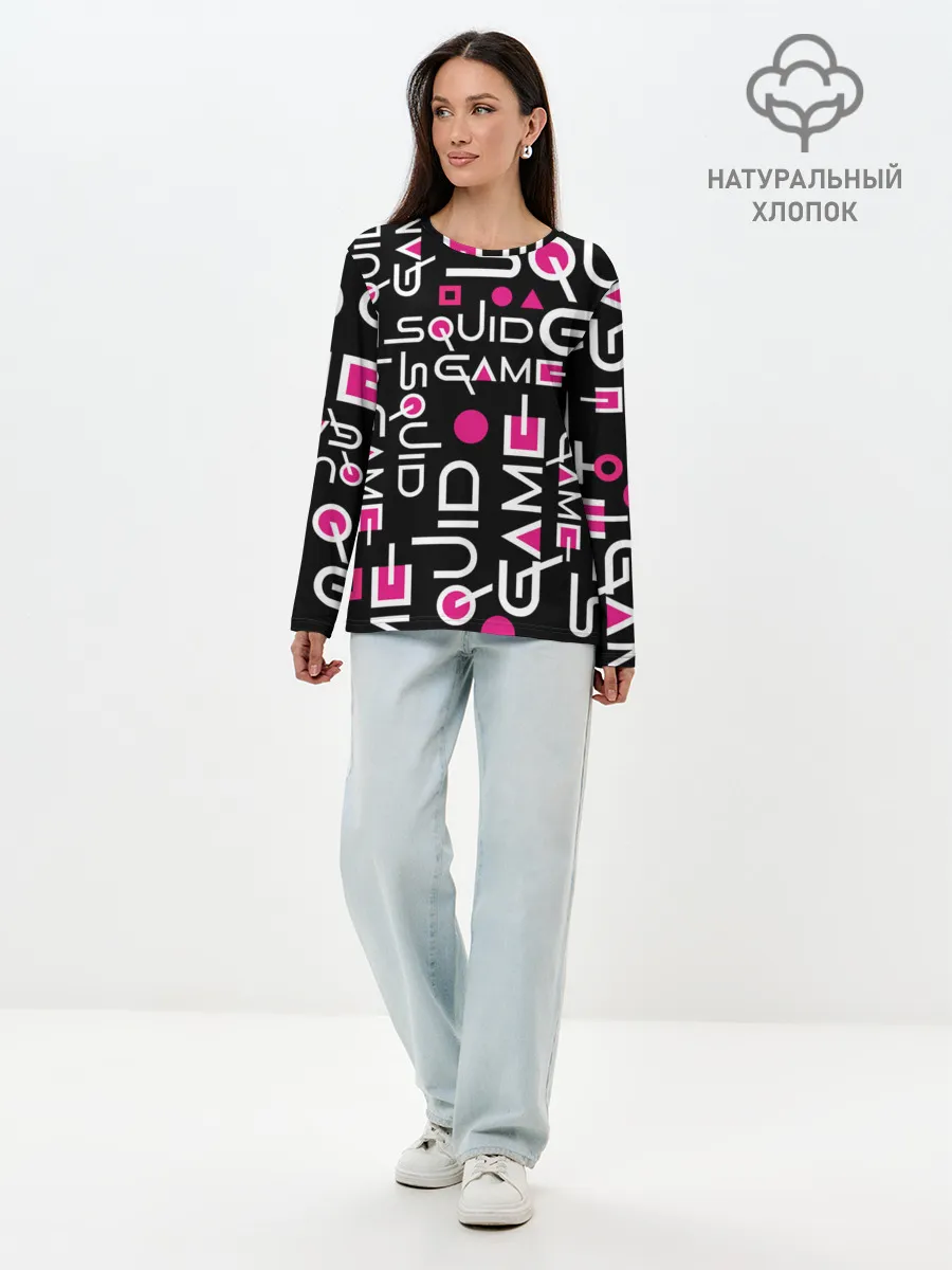 Лонгслив женский. Хлопок / SQUID GAME ЛОГО PINK