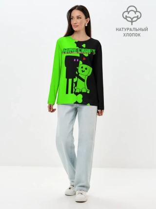 Лонгслив женский. Хлопок / Любовь Эндермена и Крипера Майнкрафт