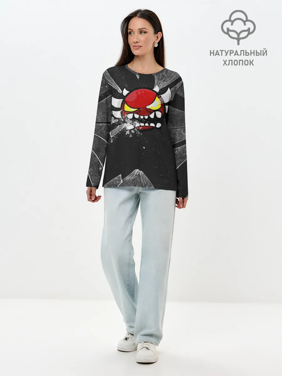 Лонгслив женский. Хлопок / Геометри Даш осколки | Geometry Dash