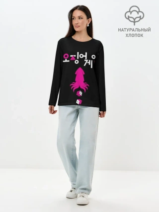 Лонгслив женский. Хлопок / Игра в кальмара кубики