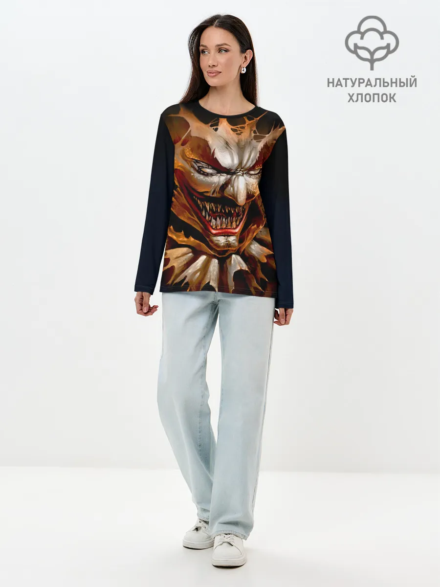 Лонгслив женский. Хлопок / Улыбка смерти в Хэллоуин