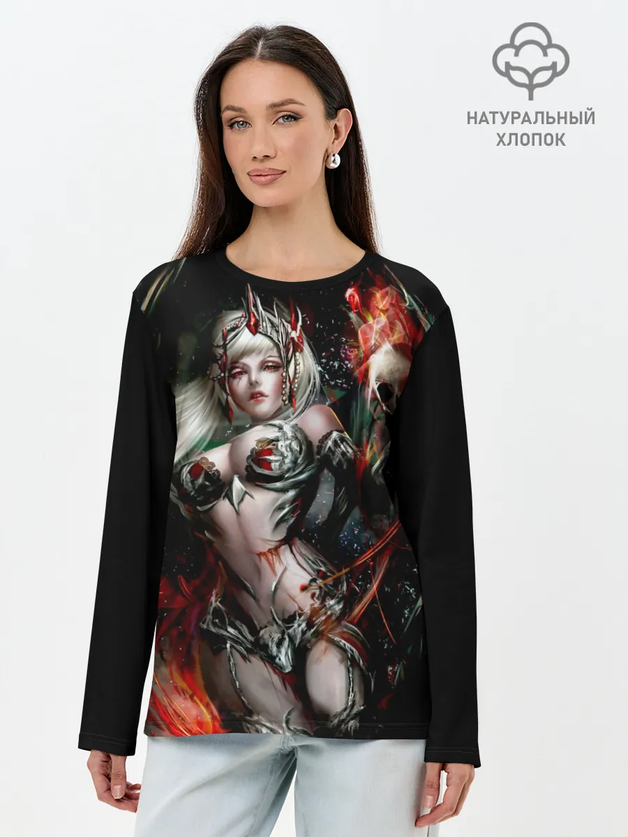 Лонгслив женский. Хлопок / Ведьма с красными глазами
