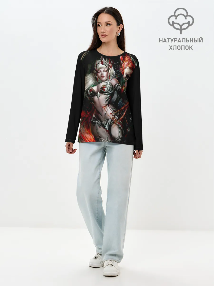 Лонгслив женский. Хлопок / Ведьма с красными глазами