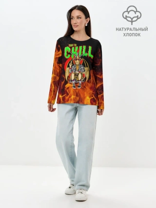Лонгслив женский. Хлопок / Time to chill in fire