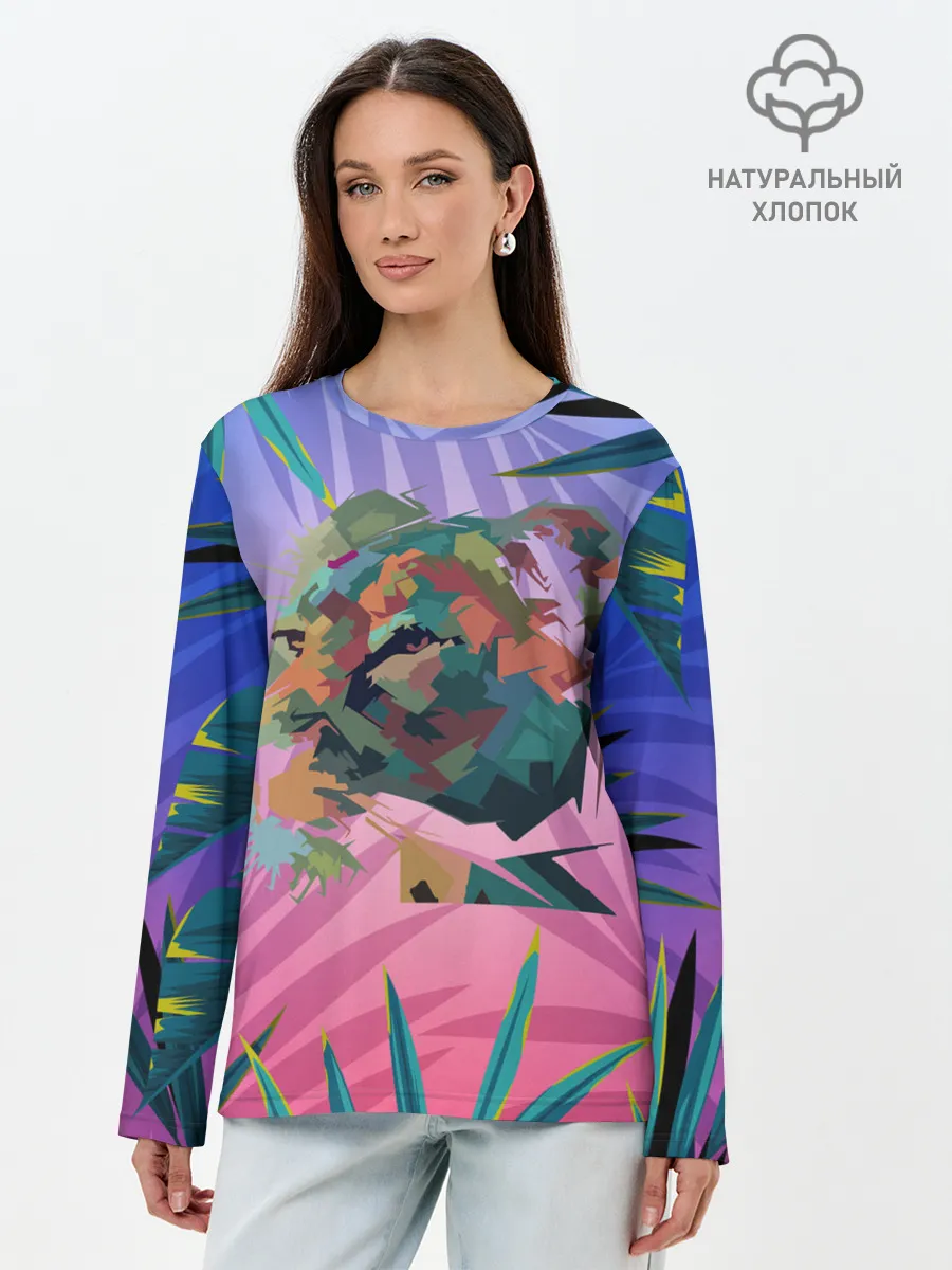 Лонгслив женский. Хлопок / Тигр из абстракций