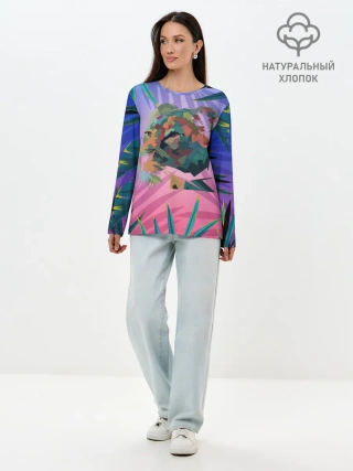 Лонгслив женский. Хлопок / Тигр из абстракций
